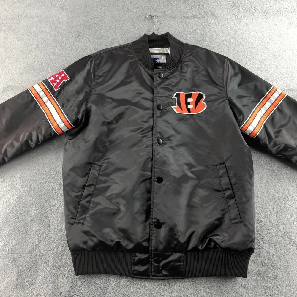 Cincinnati Bengals Jacket Mens Large Black NFL Football Starter Quilted Bomber